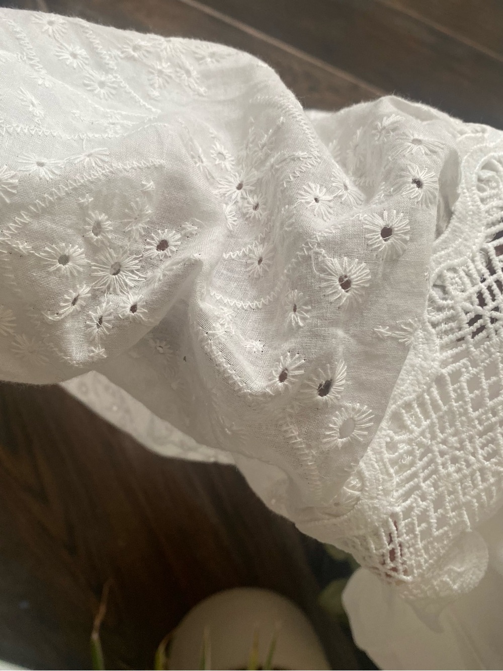 Vintage inspired Cottagecore White Eyelet / Lace Maxi Dress with Ruffle Sleeves - Picture 3 of 7